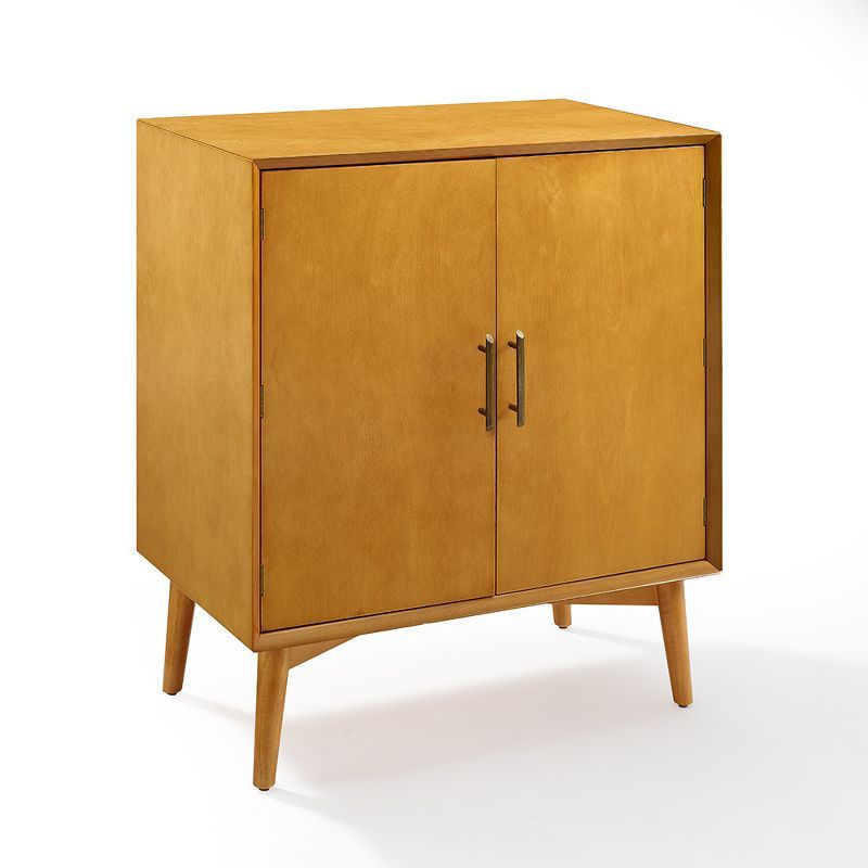 Landon Mid-Century Acorn Brown Bar Cabinet with Antique Brass Handles