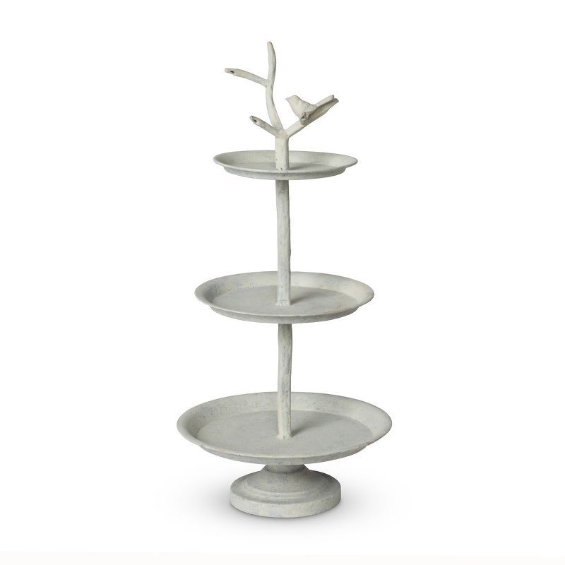 Antique White Iron Bird Tiered Plant Stand