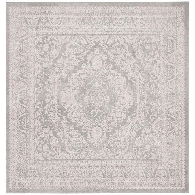 Elegant Square Hand-Knotted Reflection Area Rug in Light Grey/Cream