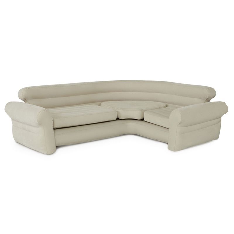 Beige Inflatable L-Shaped Sectional Sofa with Storage