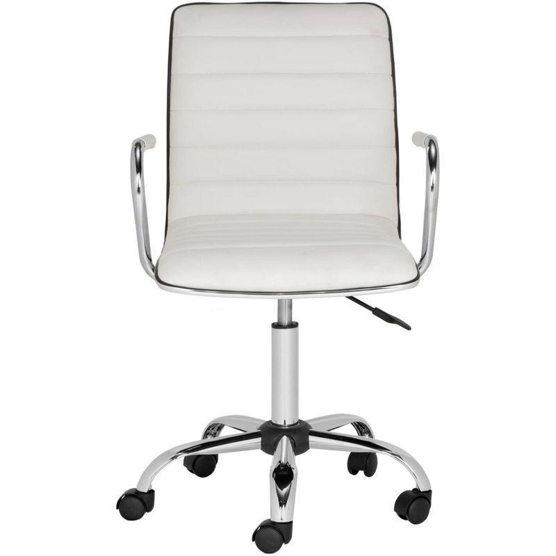 Transitional White Leather Swivel Arm Chair with Metal Base