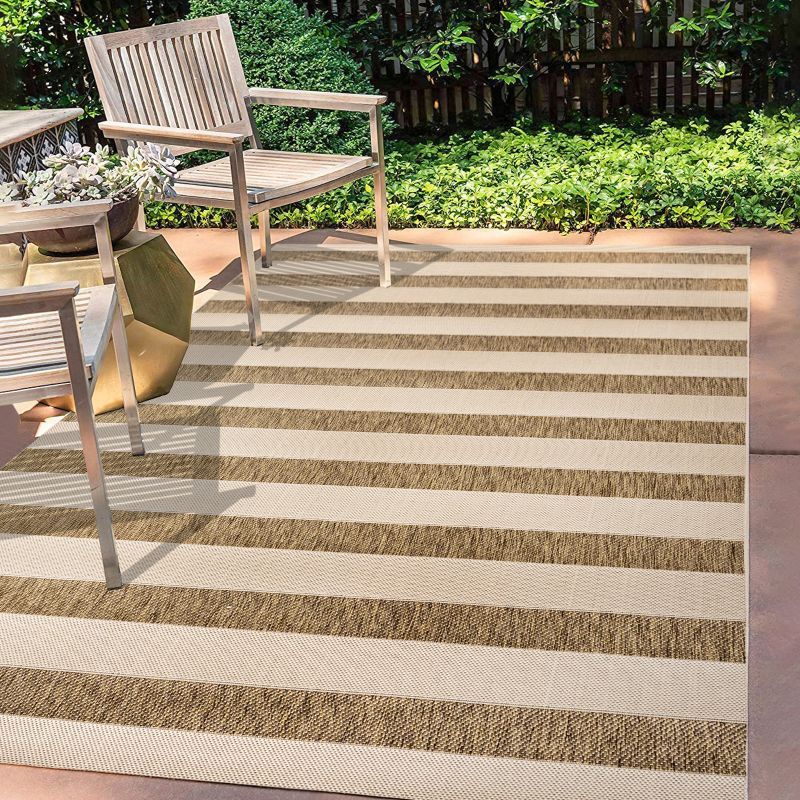 Aveiro Classic Beige and Brown Stripe Synthetic Area Rug - 3x5 Feet