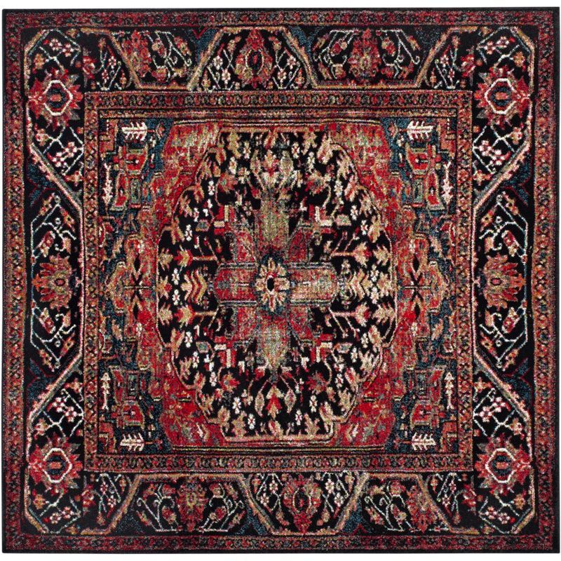 Vintage Red and Multi Synthetic Square Area Rug, 9' x 9'