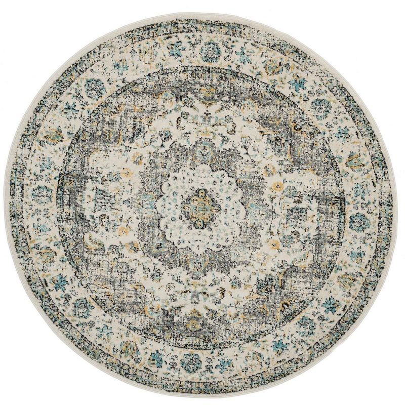 Chic Elegance 9' Round Grey and Gold Easy-Care Area Rug