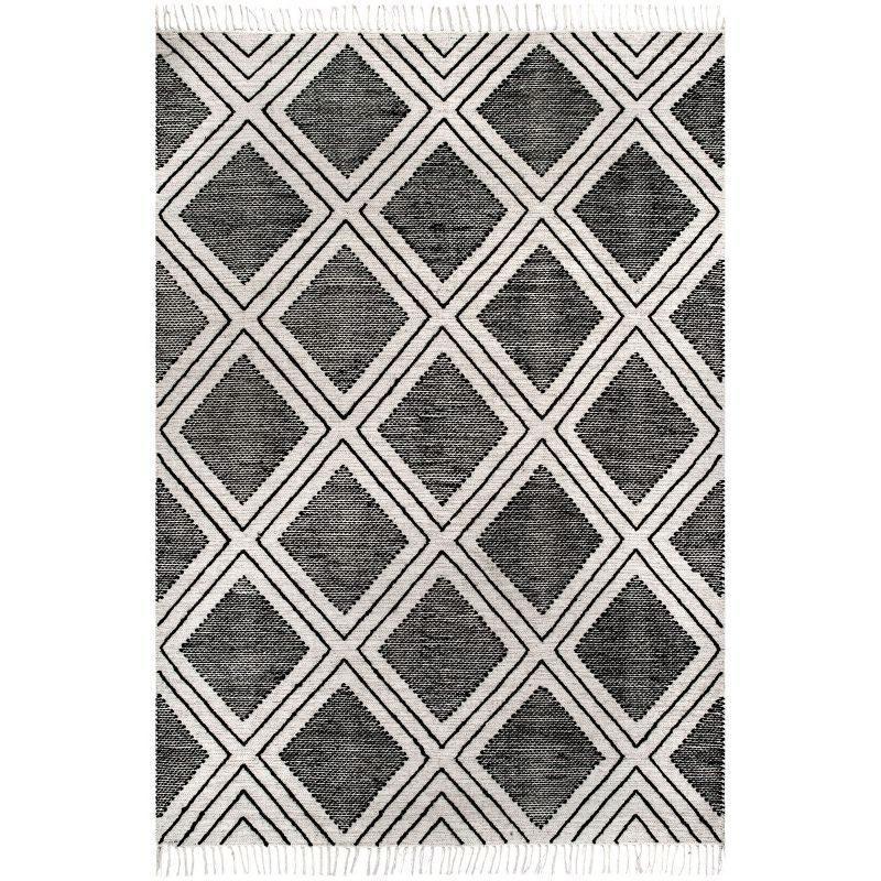 Handmade Braided Black Diamond Wool-Cotton 5x8 Area Rug