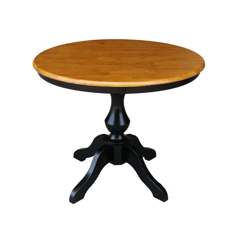 Elegant Dual-Tone Round Solid Wood Dining Table in Black/Cherry