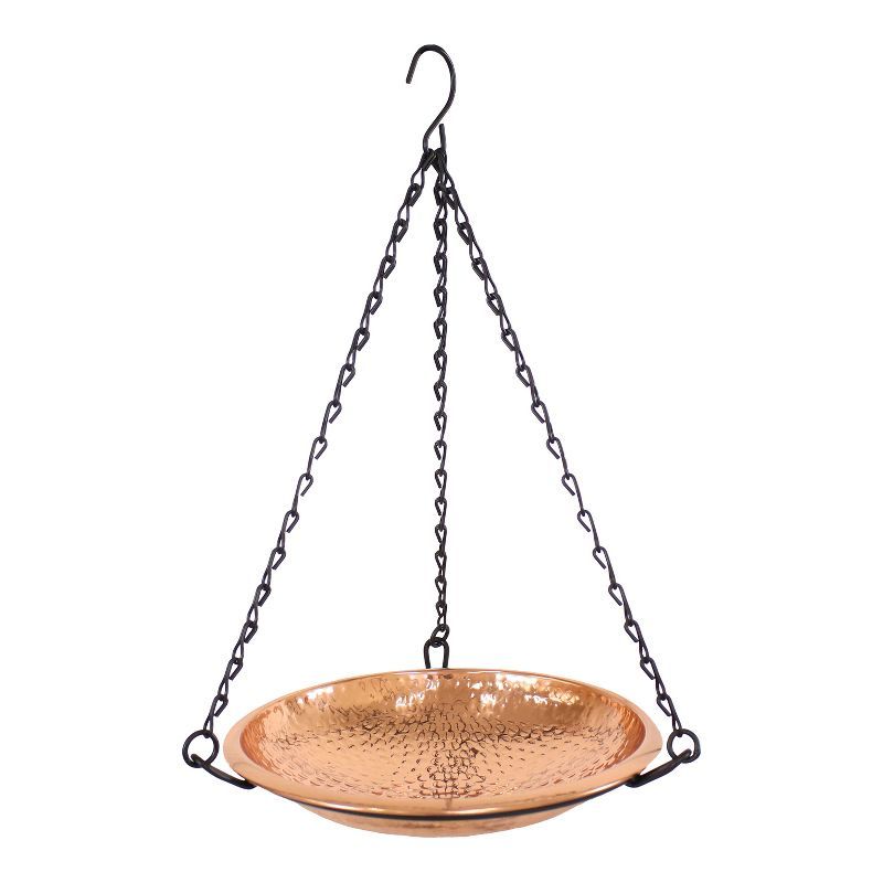 Hand-Hammered Copper Hanging Bird Bath Feeder with Iron Chains