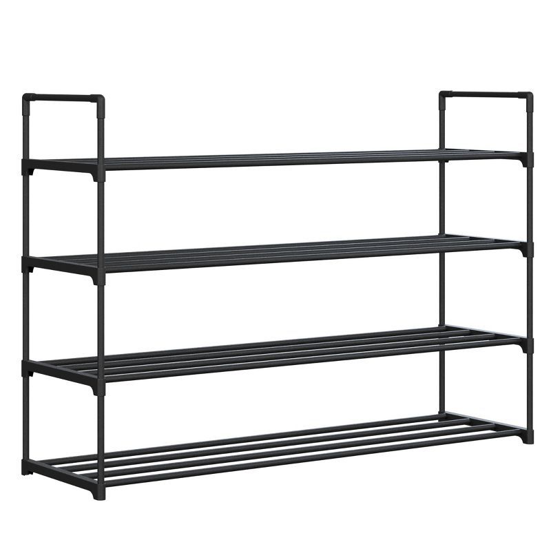 Black 4-Tier Stackable Metal and Plastic Shoe Rack