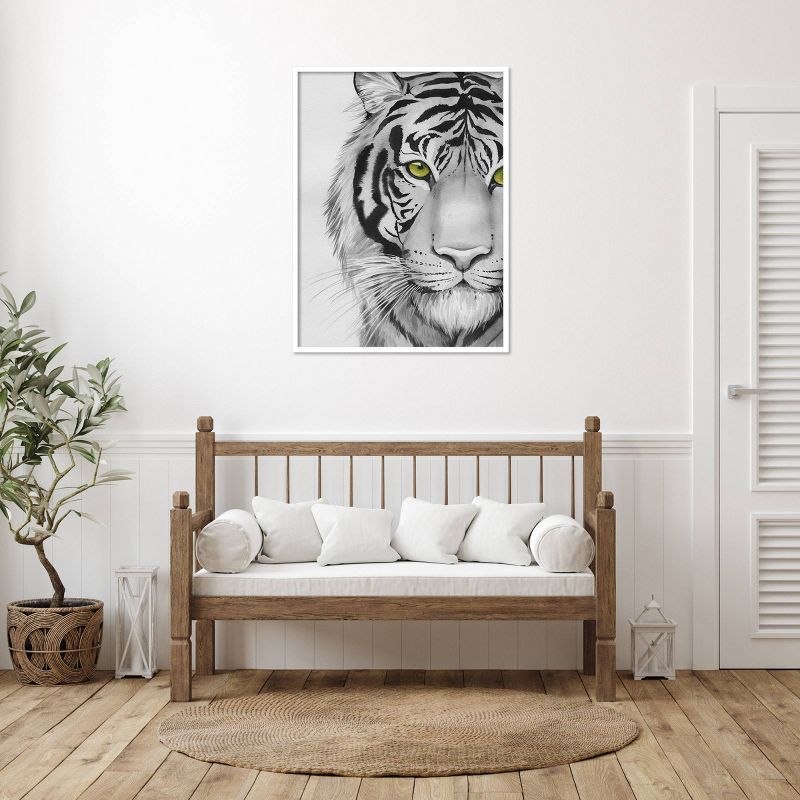 Snow Tigre II Black and White Framed Wall Art Print