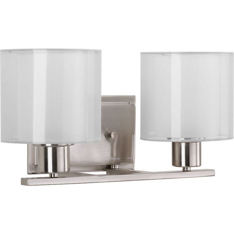 Brushed Nickel 2-Light Bath Fixture with Glass Globe and Mylar Shade