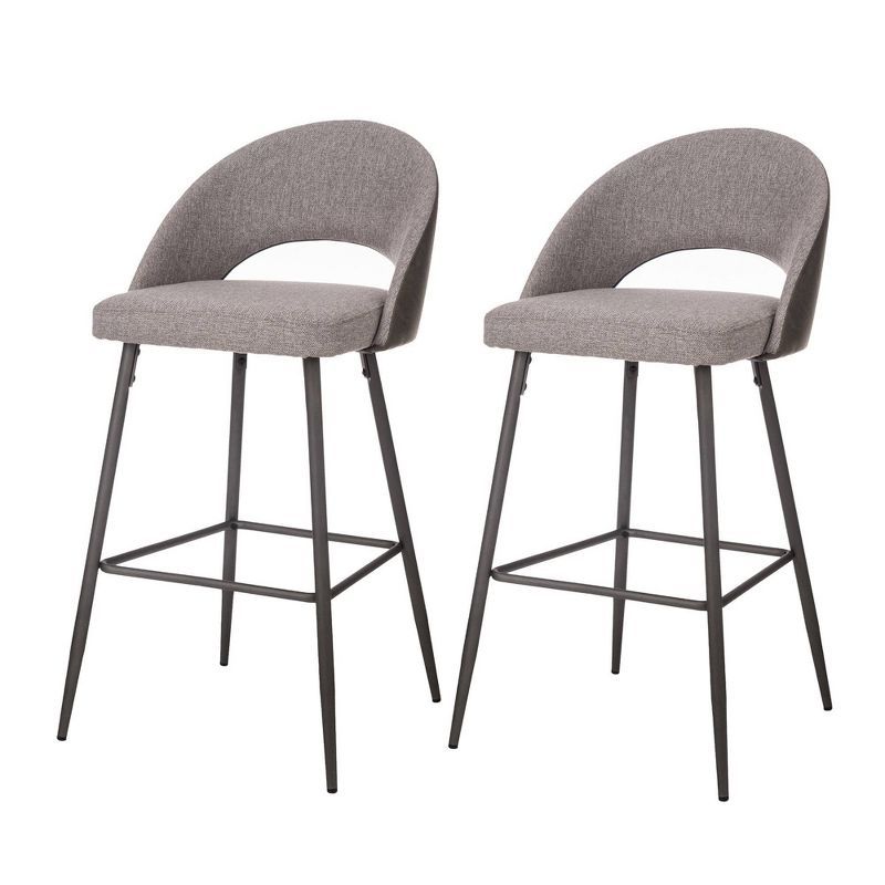 Contemporary Dark Gray Leatherette Barstool with Matte Metal Legs, Set of 2