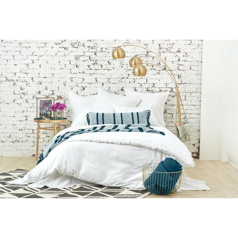 White Cotton Queen Quilt Set with Diamond Pattern