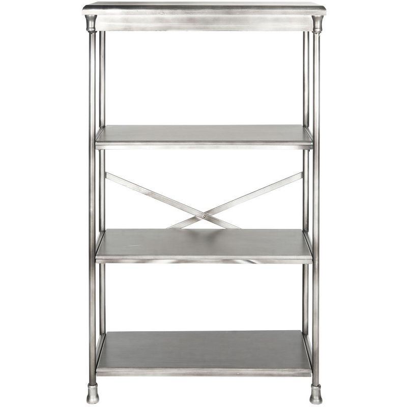 Transitional 3-Tier Dark Silver Iron & Wooden Etagere