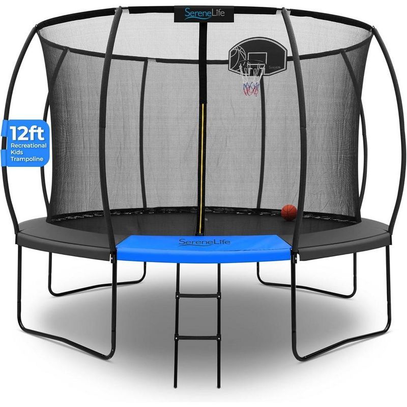 12ft Black Outdoor Trampoline with Net Enclosure