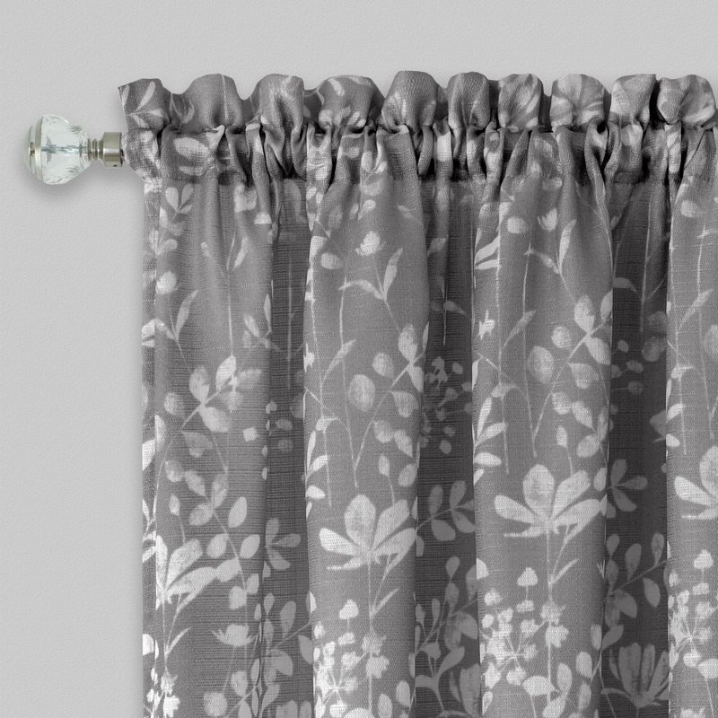 Charlotte Gray Floral Semi Sheer Window Curtain Panel 52" x 84"