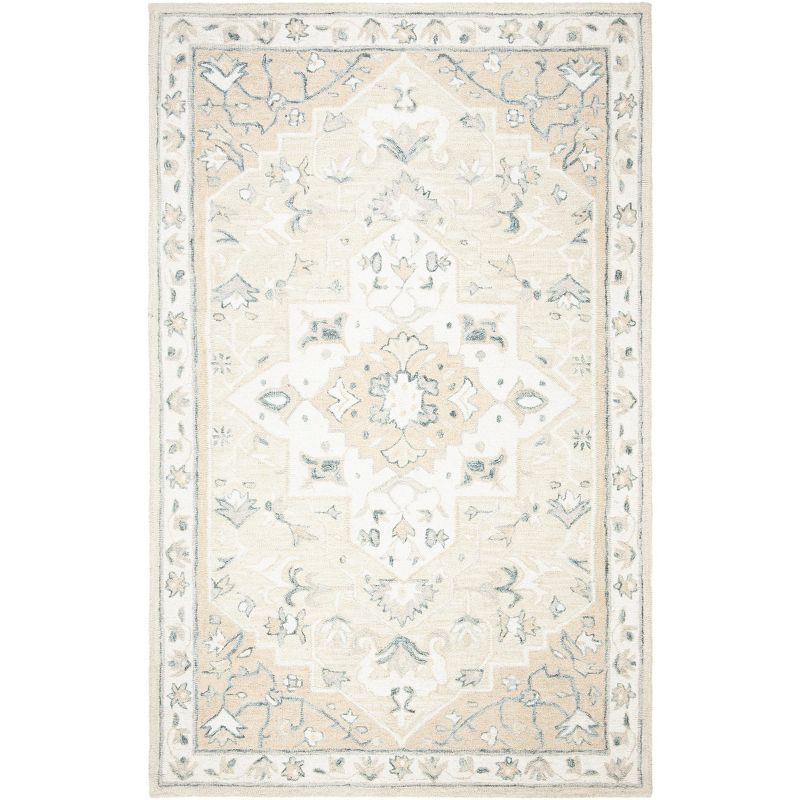 Handmade Beige and Ivory Wool Tufted Area Rug