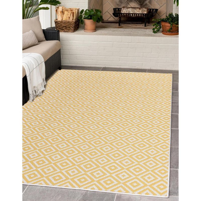 Yellow Ivory Geometric 6' x 9' Outdoor Area Rug