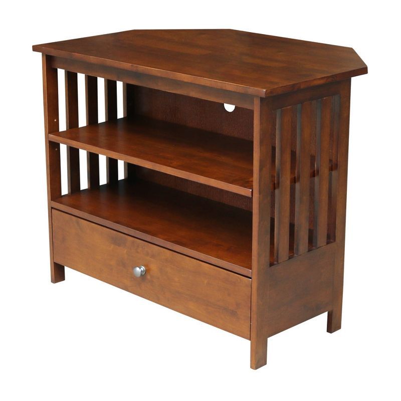 Mission Brown Wood Corner TV Stand with Drawer