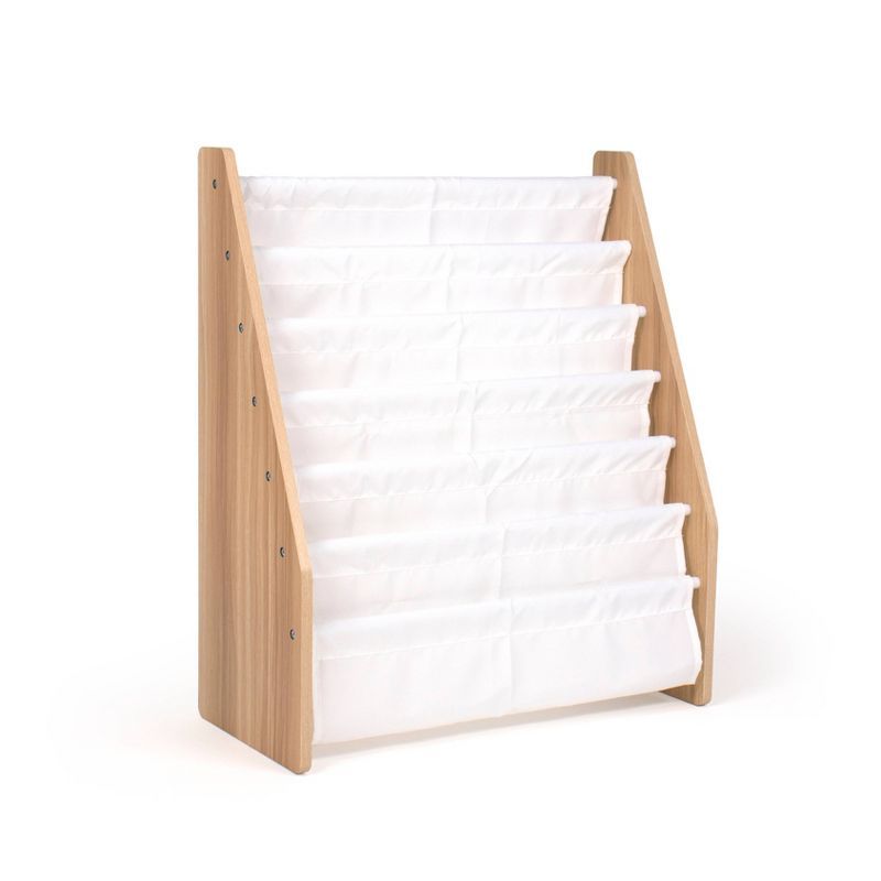 Kids' White and Natural 6-Tier Fabric Book Rack