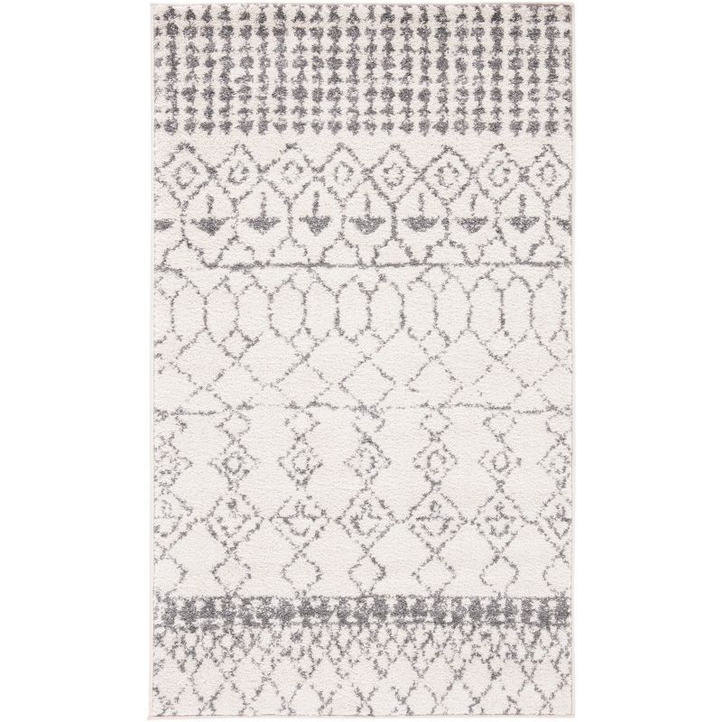 Ivory & Grey Hand-Knotted Boho-Chic Synthetic Runner Rug - 2' x 5'