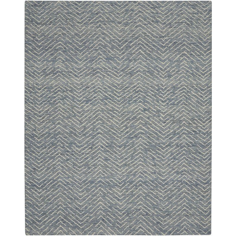 Hand-Tufted Indigo/Ivory Chevron Wool Area Rug - 100"