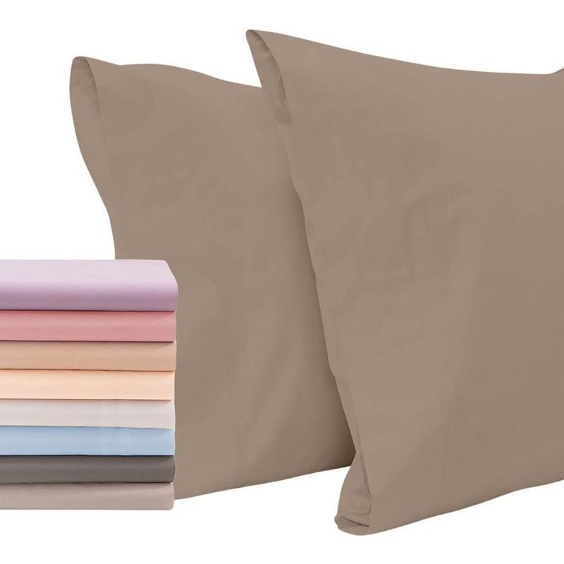 Taupe King Size Cotton Pillowcases with Open Enclosure - 2 Pack