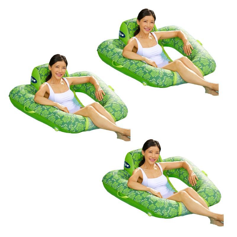 Lime Green Floral Inflatable Pool Chair Lounge Float, 3 Pack