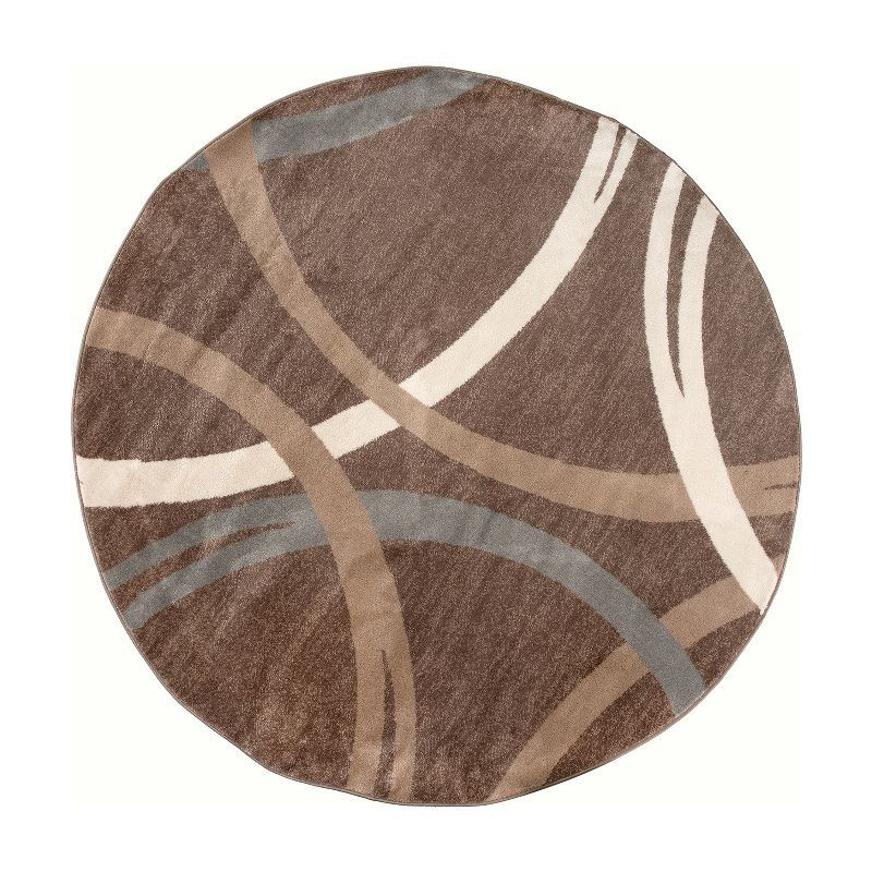 78" Brown Abstract Synthetic Round Washable Area Rug