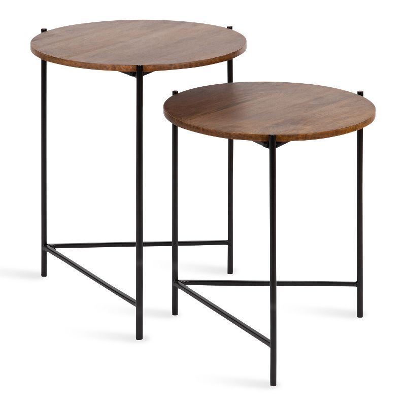 Ulani Natural Wood and Black Metal Round Nesting Tables