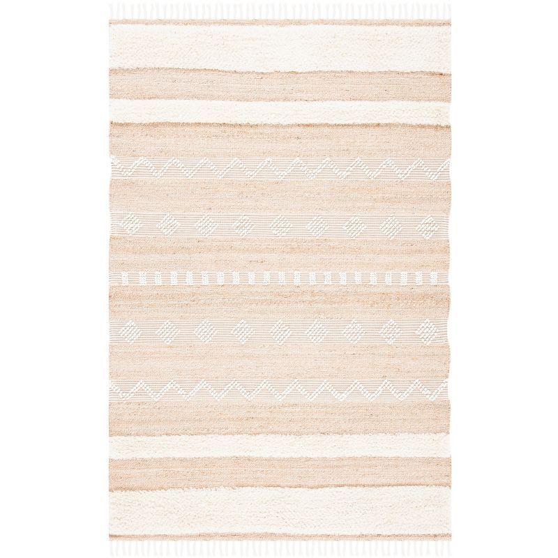 Ivory and Natural Handwoven Wool Area Rug, 3' x 5'