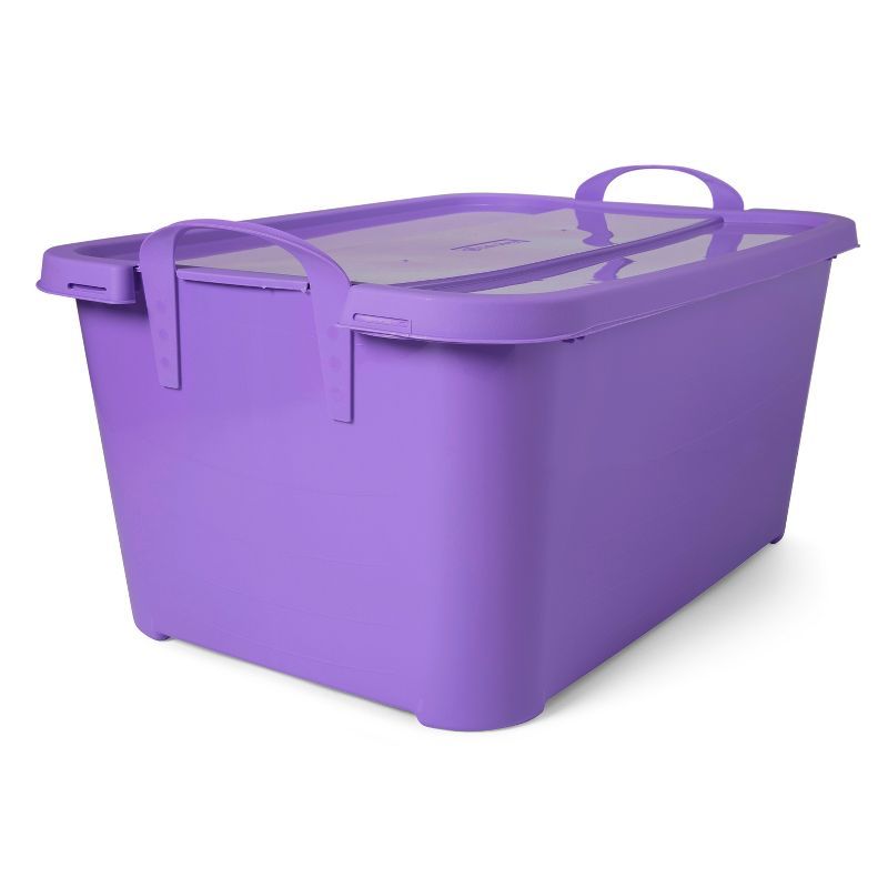 55 Quart Purple Stackable Plastic Storage Box with Lids