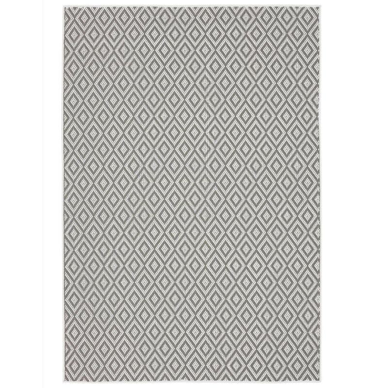 Gray and Cream Diamond Pattern Synthetic Indoor/Outdoor Rug 6'6" x 9'6"