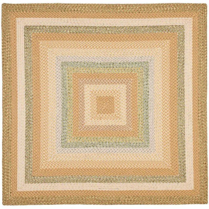 Tan and Multi 6' Square Braided Reversible Area Rug