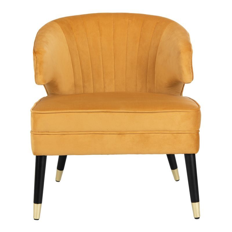 Stazia Marigold Velvet Wingback Armless Accent Chair with Gold Caps