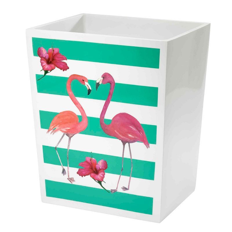 White and Green Flamingo Paradise Plastic Wastebasket