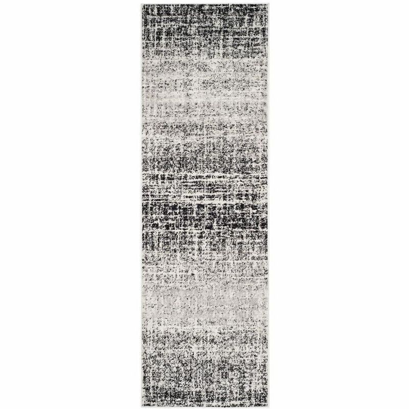 Chic Silver and Black Synthetic 30" Easy-Care Runner Rug