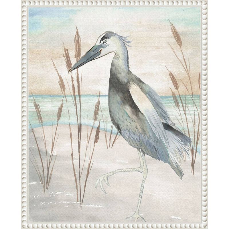 Heron on Sandy Beach with Beaded Frame Canvas Art