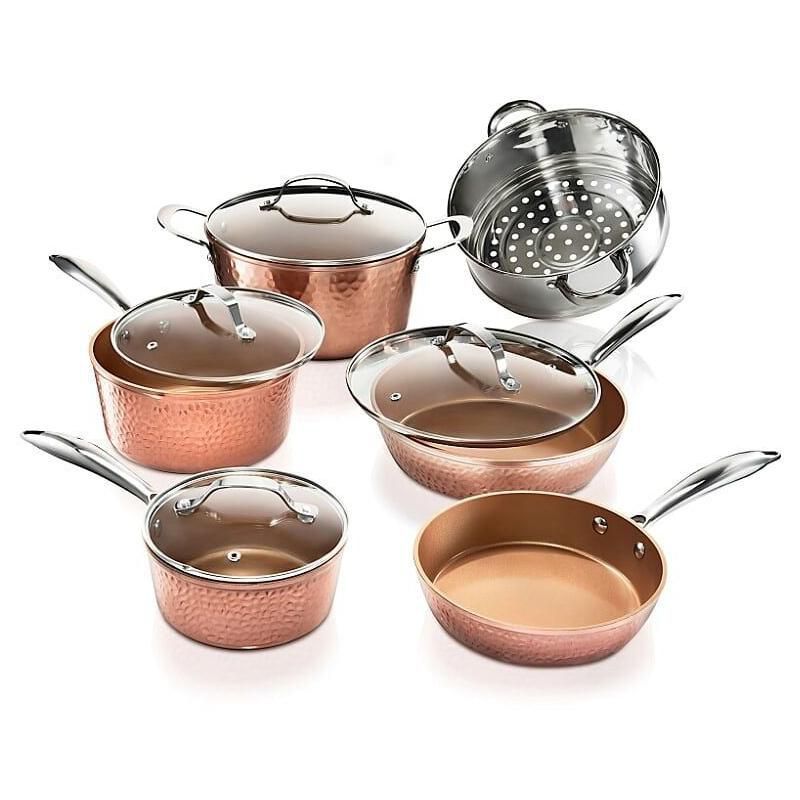 Copper Hammered Nonstick 10-Piece Aluminum Cookware Set