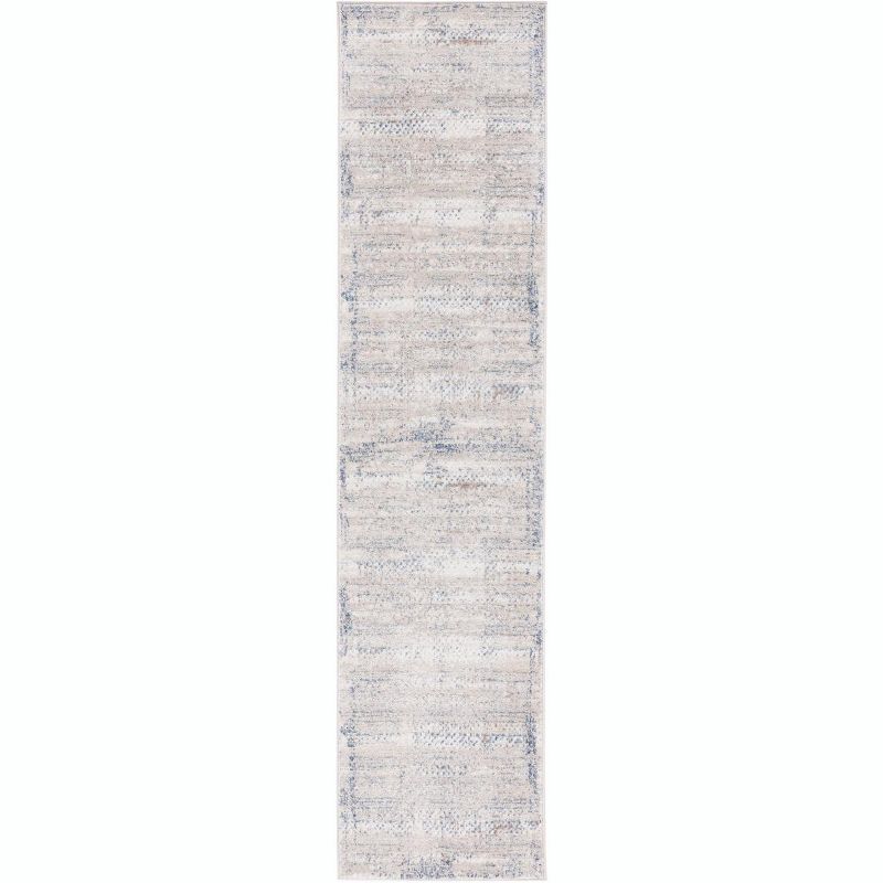 Ivory and Blue Synthetic Hand-knotted Runner Rug