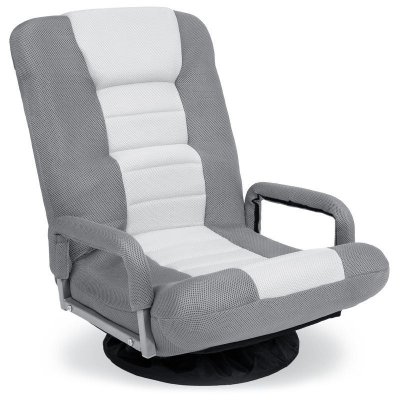 Gray and White 22" Swivel Gaming Floor Chair with Adjustable Backrest