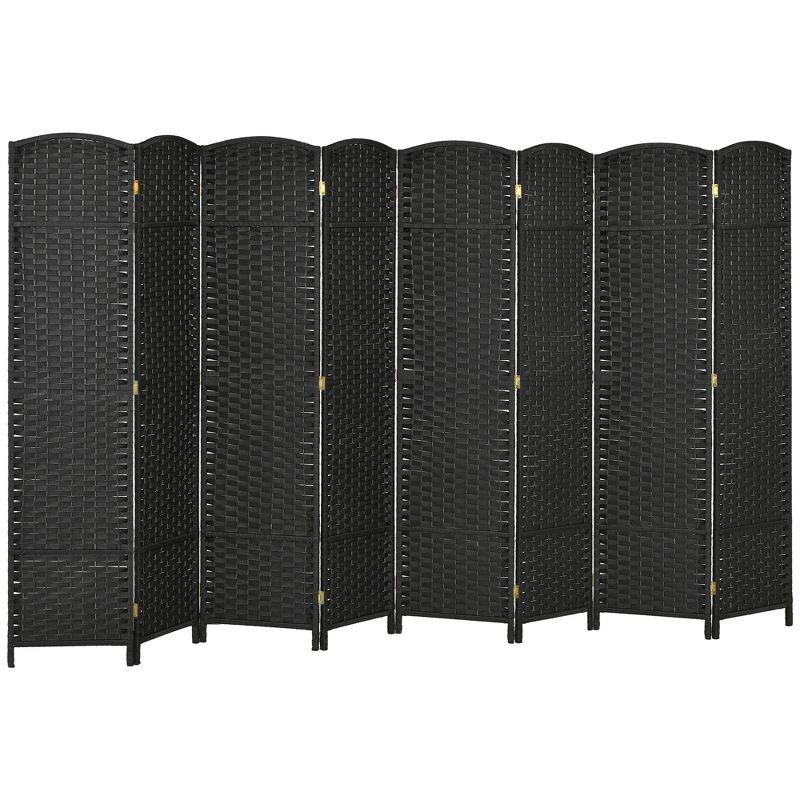 Black 8-Panel Folding Polypropylene Room Divider with Pine Frame