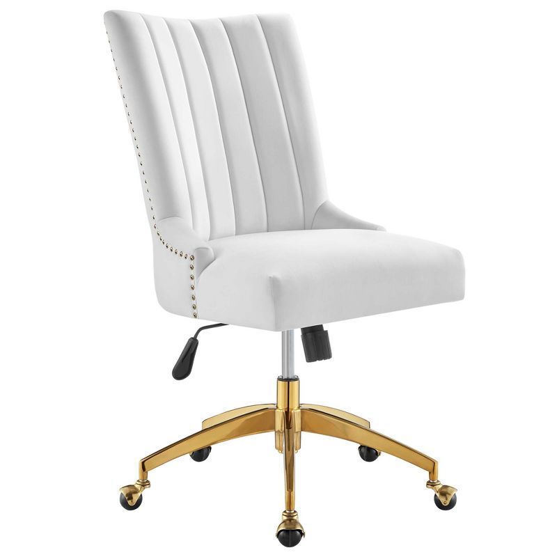 Elegant Gold White Metal Swivel Office Chair with Tufted Velvet