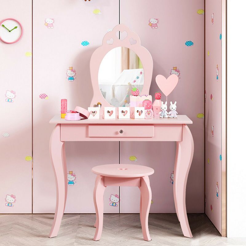 Pink Princess Kids Vanity Set with Mirror and Stool