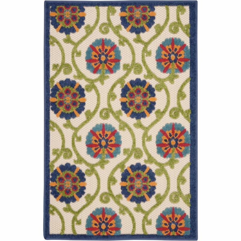 Aloha Floral Blue Multicolor 6' x 9' Reversible Outdoor Rug