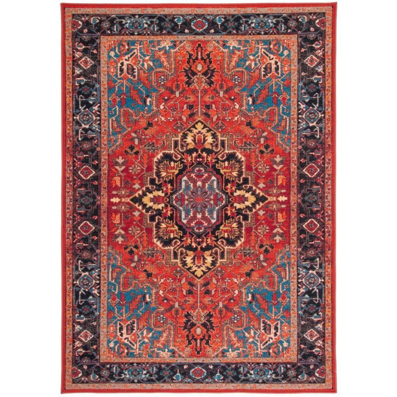 Vintage Charm Easy-Care Red Synthetic 4' x 6' Rectangular Rug