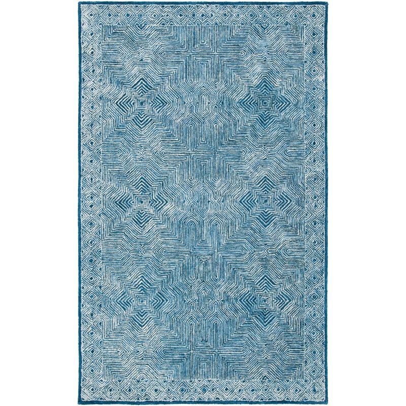 Handmade Blue Wool Tufted Rectangular Area Rug 5' x 8'