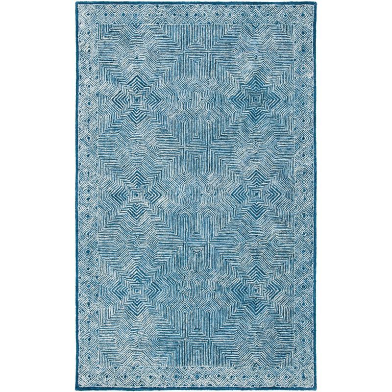 Handmade Blue Wool Tufted Rectangular Area Rug 5' x 8'