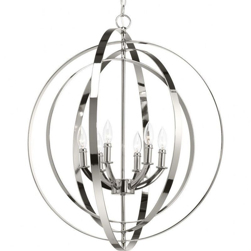 Celestial Pivot 6-Light Chandelier in Polished Nickel with Armillary Sphere Design