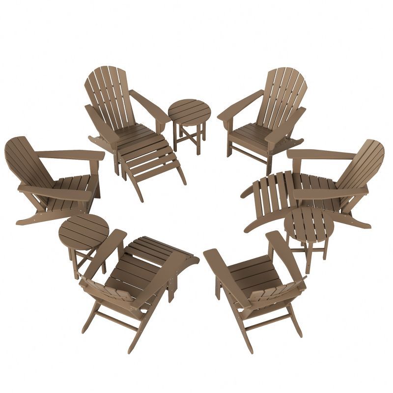 Weathered Wood 12-Piece HDPE Adirondack Chair Set with Ottomans and Tables