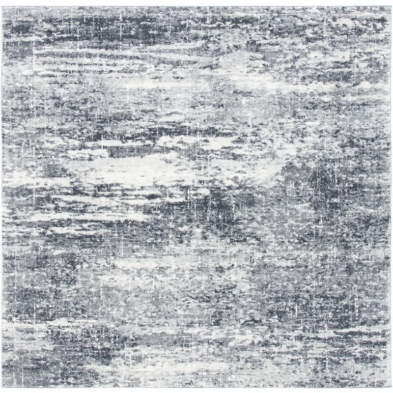 Modern Gray Square Synthetic Easy-Care Accent Rug